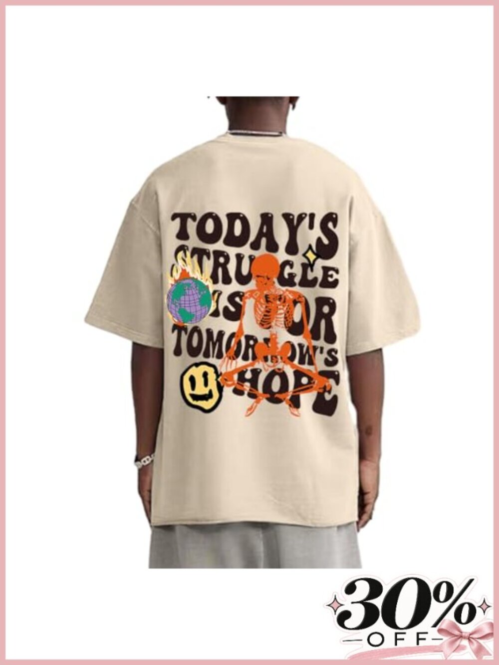 Oversized Vintage Graphic T-Shirt Men Letter Print Retro Tee Loose Fit